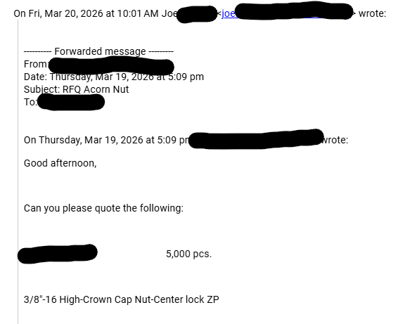 Third positive email reply from the industrial fasteners campaign